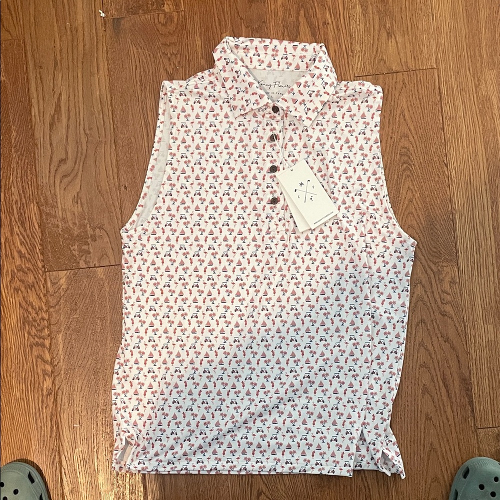 Kenny Flowers White and Red Tropical Polo